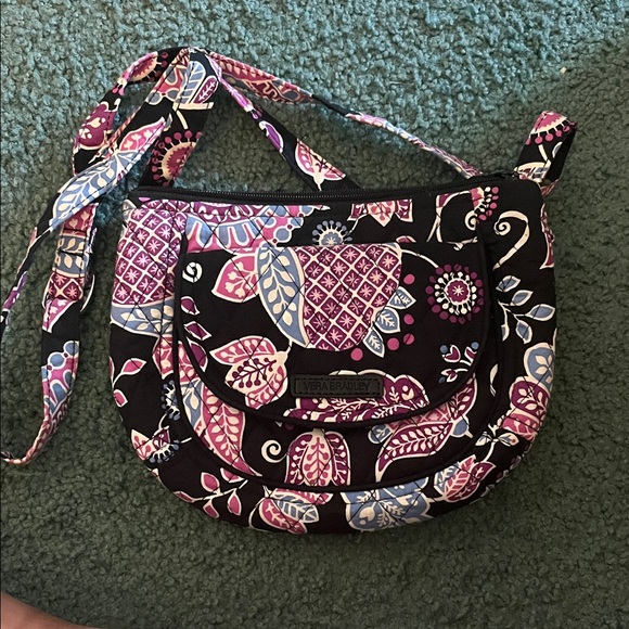 Vera Bradley Black and Pink Patterned Crossbody Bag - Picture 1 of 5